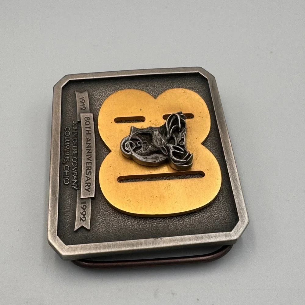 Vintage John Deere 80th Anniversary Belt Buckle Columbus Ohio 1912-1992 #699